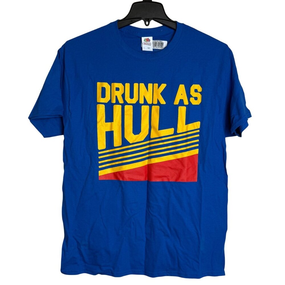 Hockey Drunk As Hull Blue Graphic T-Shirt Mens Large Funny Parody Tee Fruit Loom